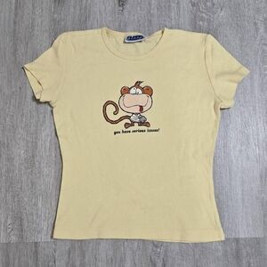 Y2K Cute Funny Monkey Graphic Yellow Baby Tee "You have serious issues!"